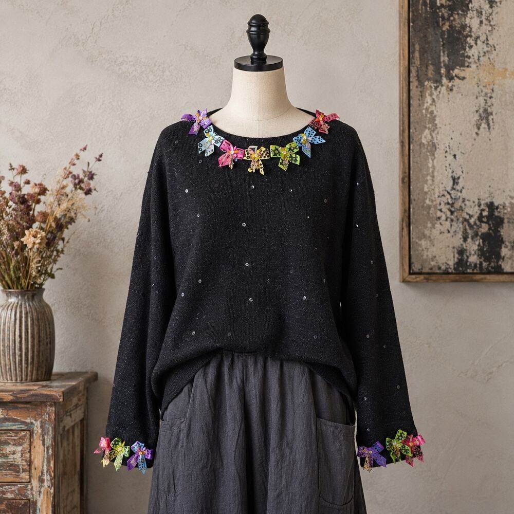 Design Options Philip Jane Gordon VTG Rainbow Retro 90’s Bows Sweater XL